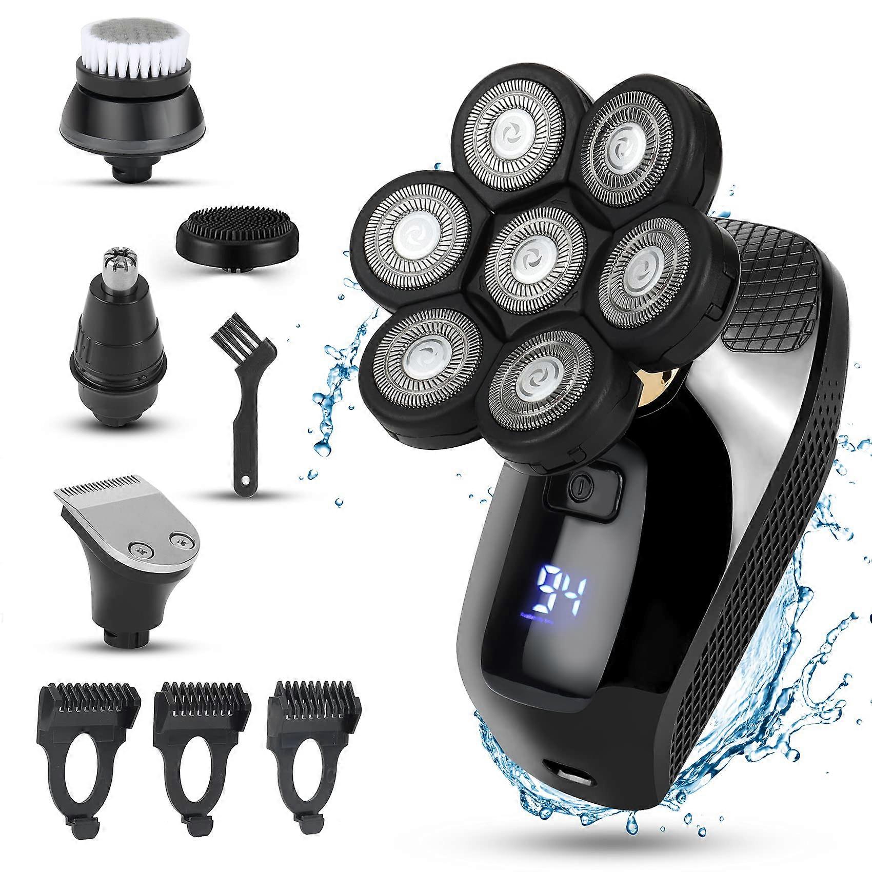 7D Electric Razor for Men, 5 in 1 Head Shavers for Bald Men, Electric Rotary Shaver Grooming Kit Cordless Bald Head Shaver LED Display Ref: 1346
