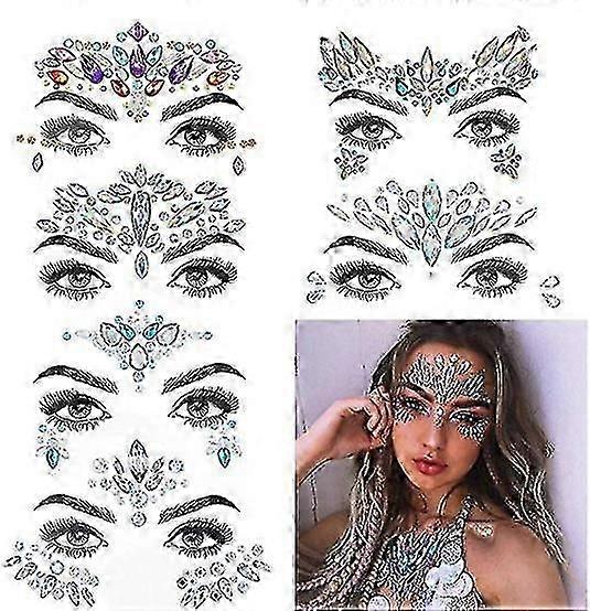 6 Sets Face Jewels Gems Stickers Rhinestone Mermaid Face Jewels Tattoo Face Jewels Gems Stickers