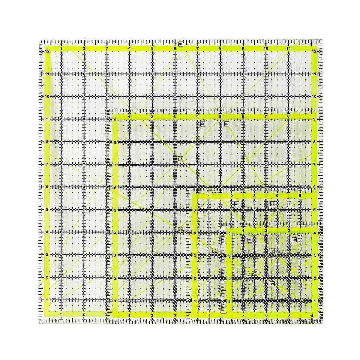 4-Piece Acrylic Quilting Rulers Set for Fabric Cutting with Clear Non-Slip Sewing Ruler & Measurement Markings