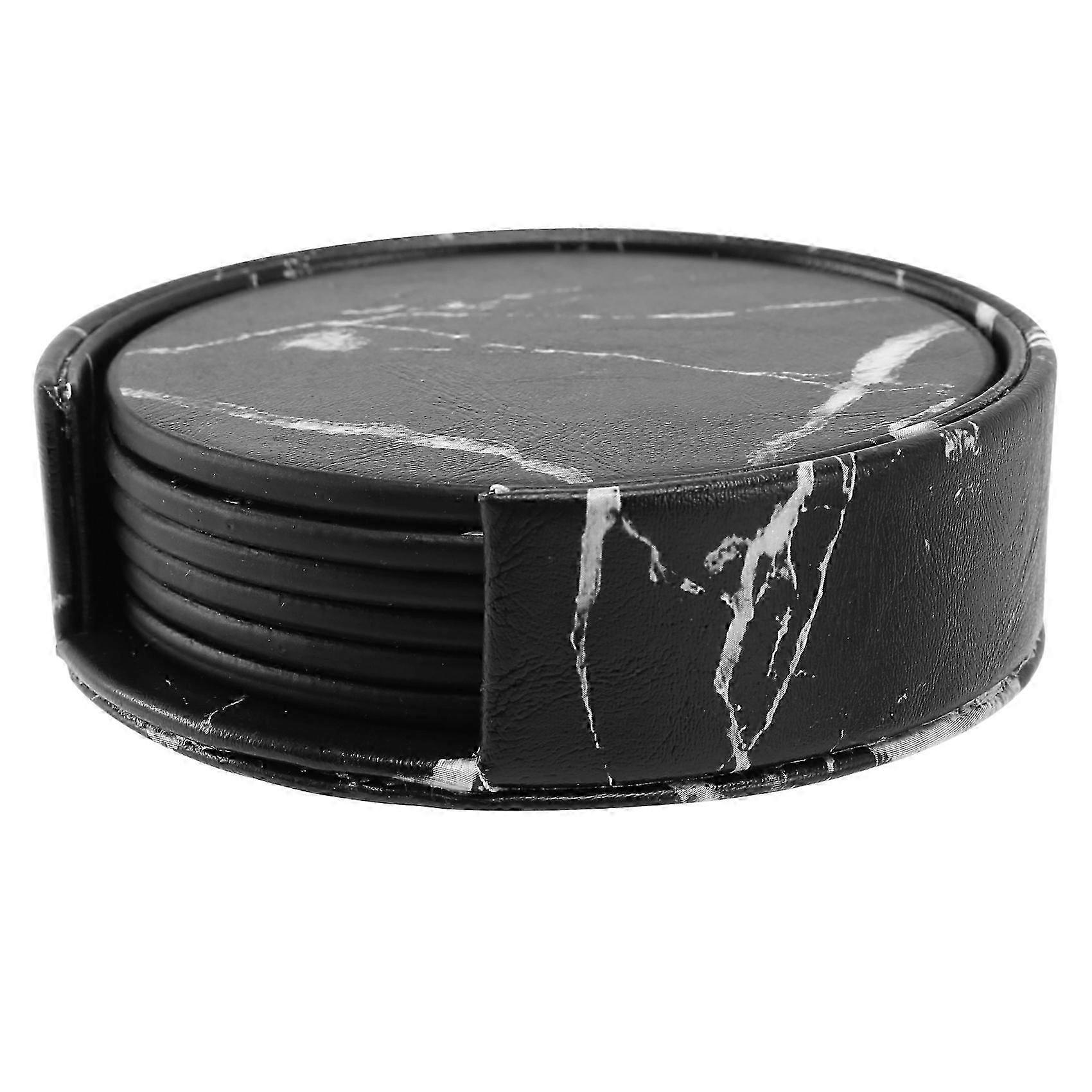 Coasters for Drinks 6-Piece with Holder, Black Round Cup Mat Pad Use