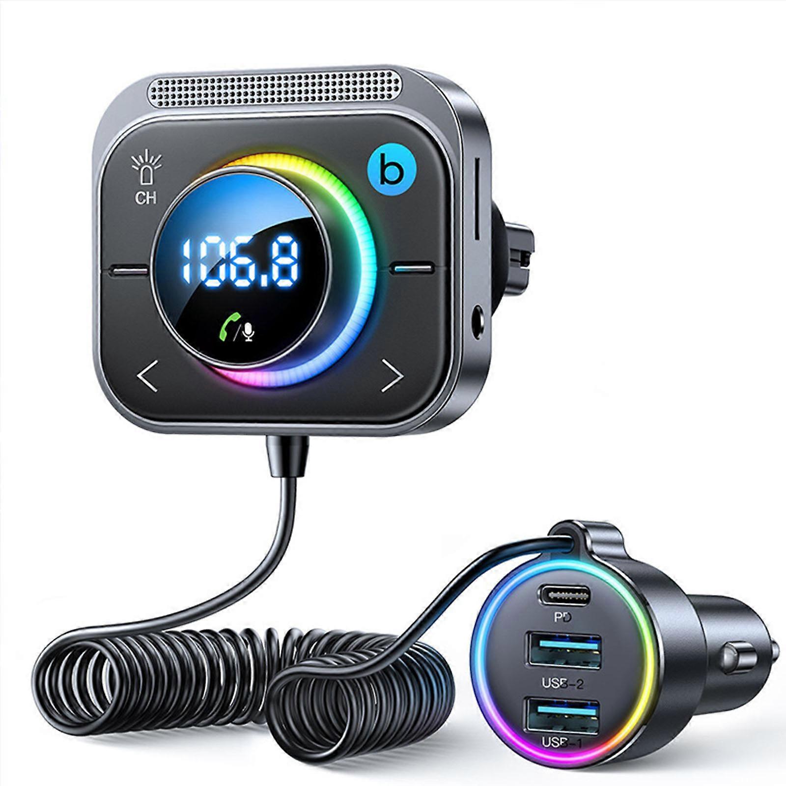 Bluetooth-compatible FM Transmitter Car Adapter with Dual USB Charging Car Charger MP3 Player Support PD 30W & QC3.0