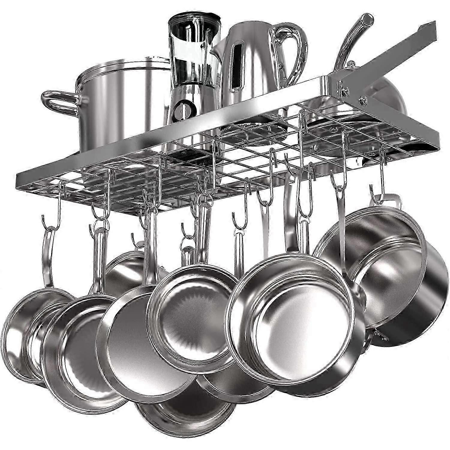 Heavy - duty cast iron pot rack organizer 13"x29.3"x9.3" 15 hooks 80lb capacity ceiling storage for cookware