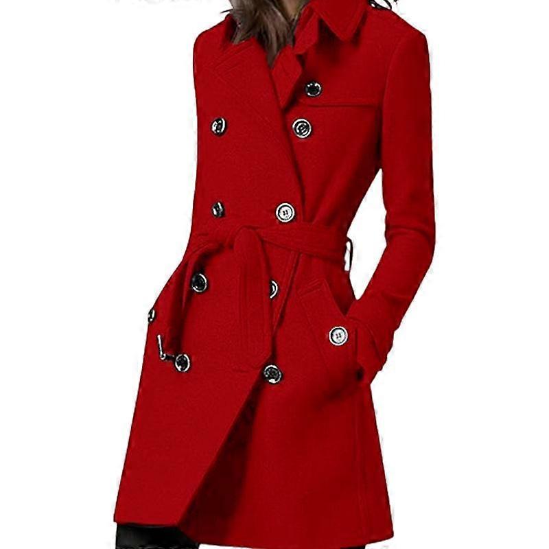Autumn and Winter Long Woolen Women's Coat Waisted Belted Double-breasted Coat