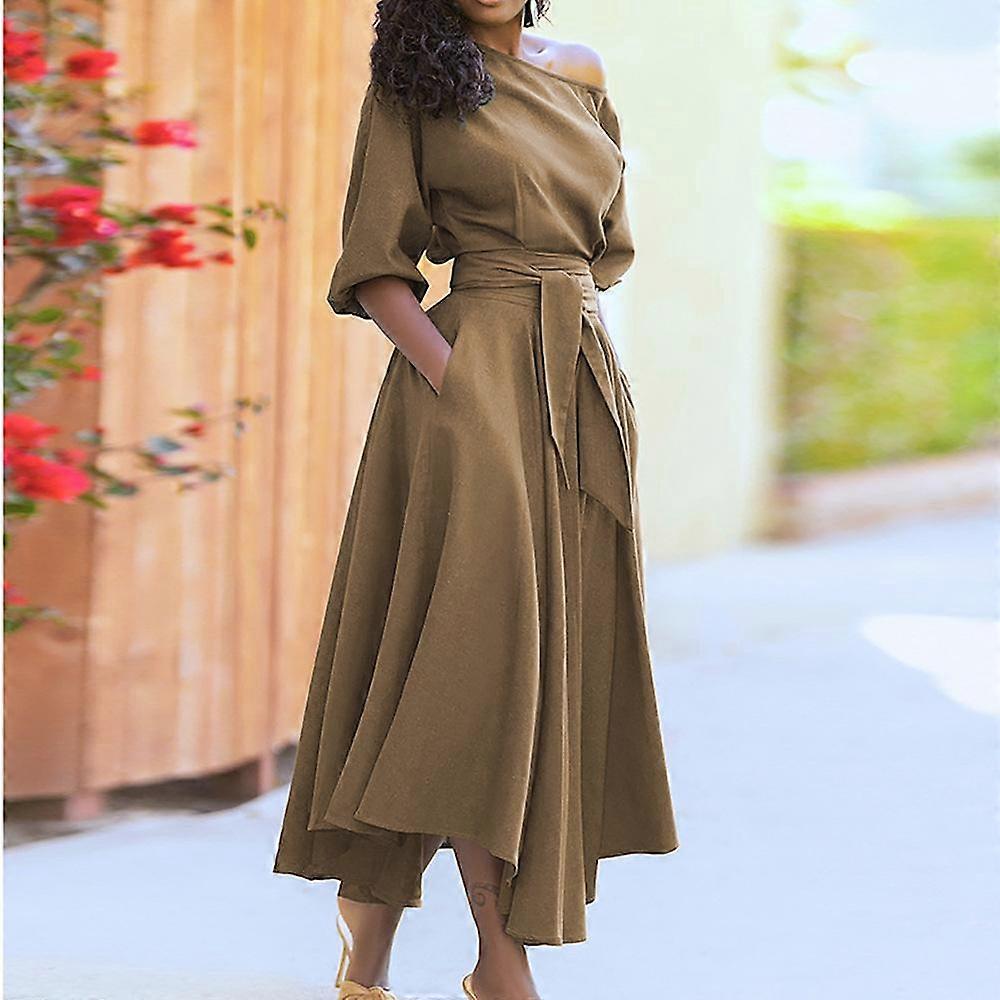 Women's Tie Waist Temperament Solid Color Dresses