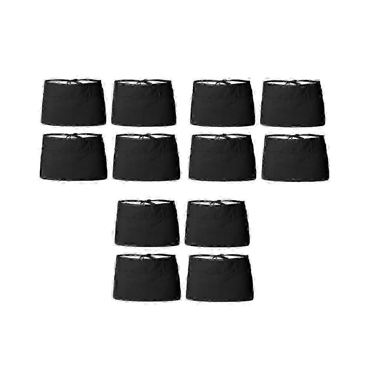 12 Pack - Svart Server Midje, Servitør Halvforkle Belte Lomme Forkle - Svart