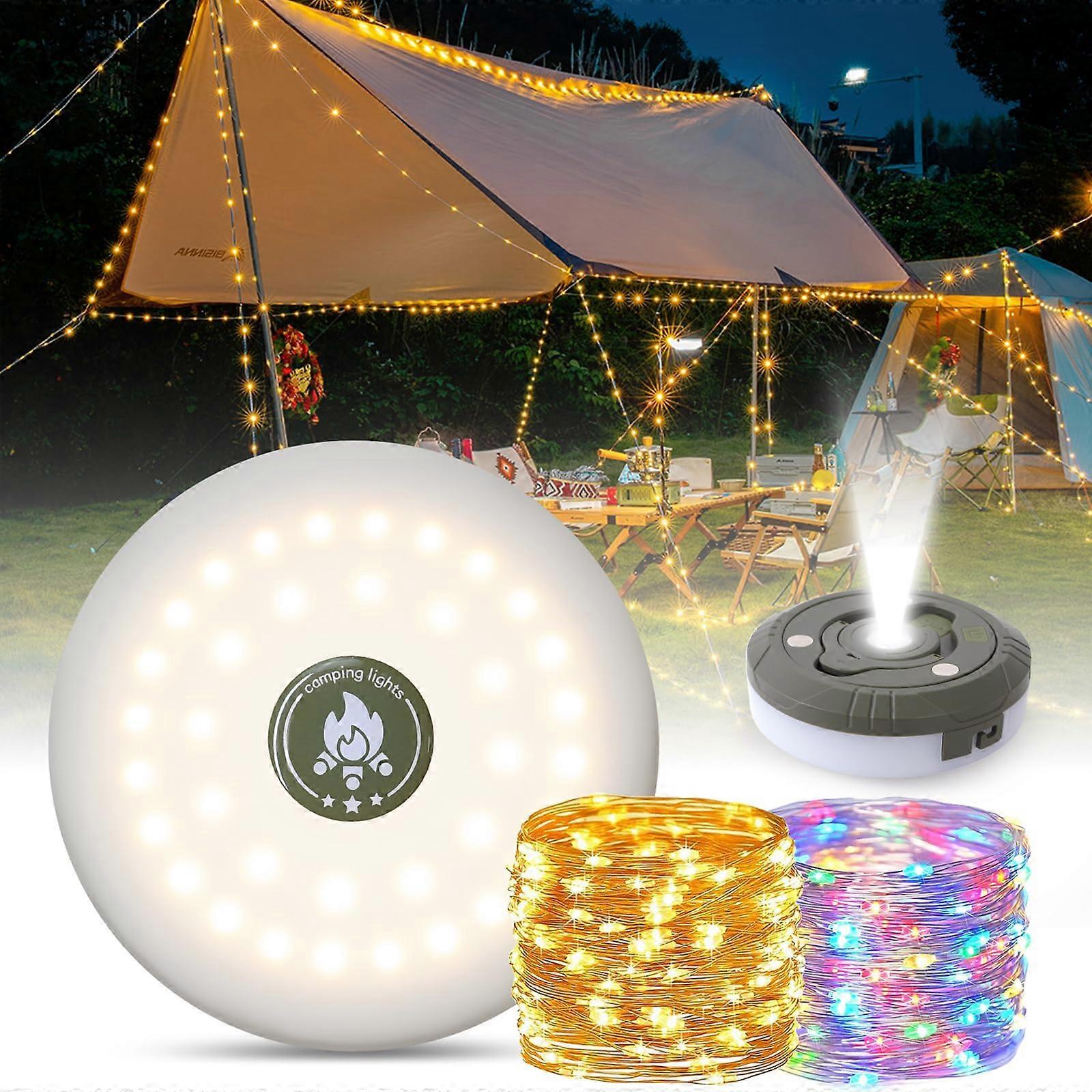 Camping Fairy Lights - 10m Waterproof Rollable Outdoor String Lights, USB Rechargeable, 8 Lighting Modes for Garden and Hiking