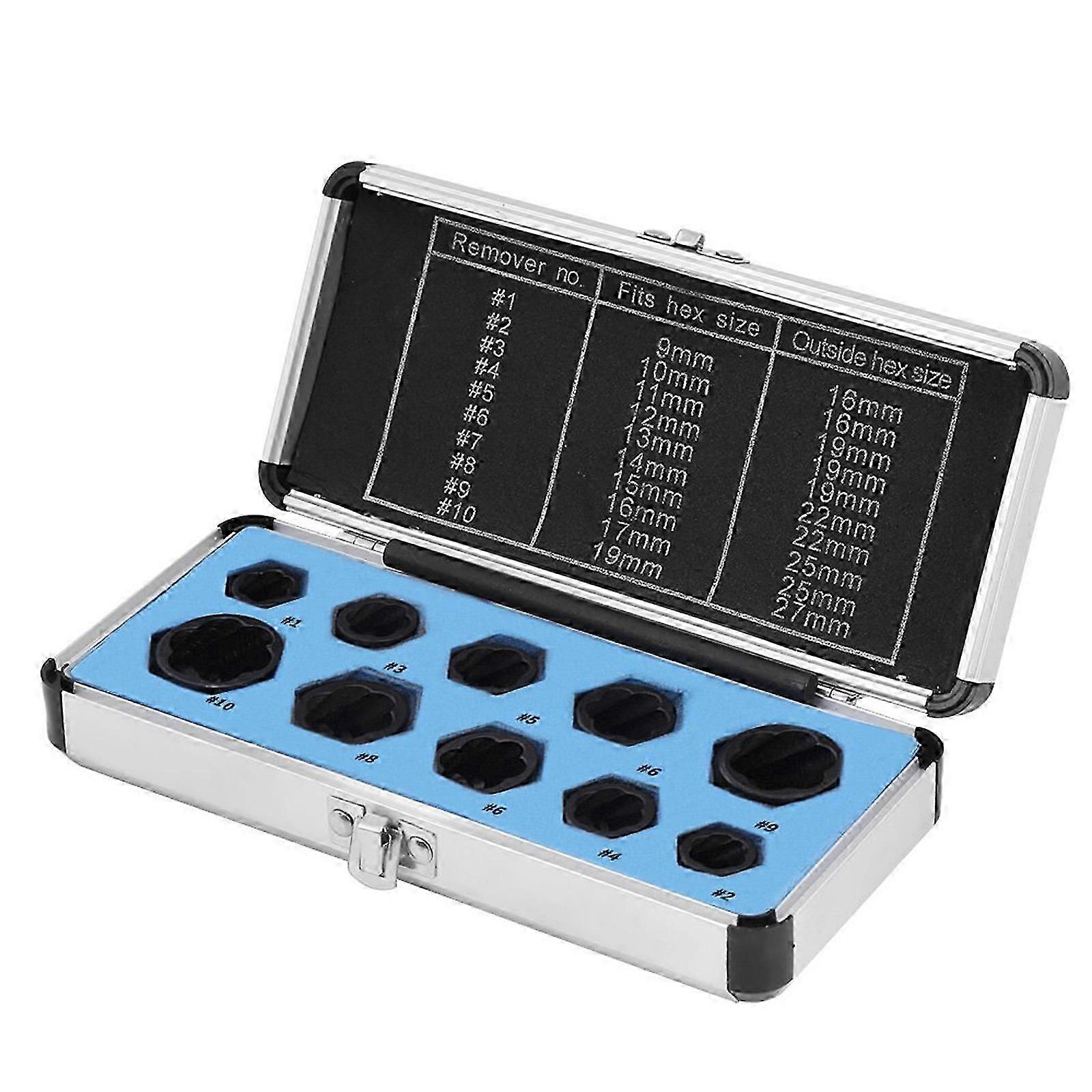 10Pcs Nut Remover,9-19mm Impact Nut Extractor Set,Nut Extractor Socket, Bolt Remover Tool Set,Drive Socket kit,Locking Socket Tools Kit