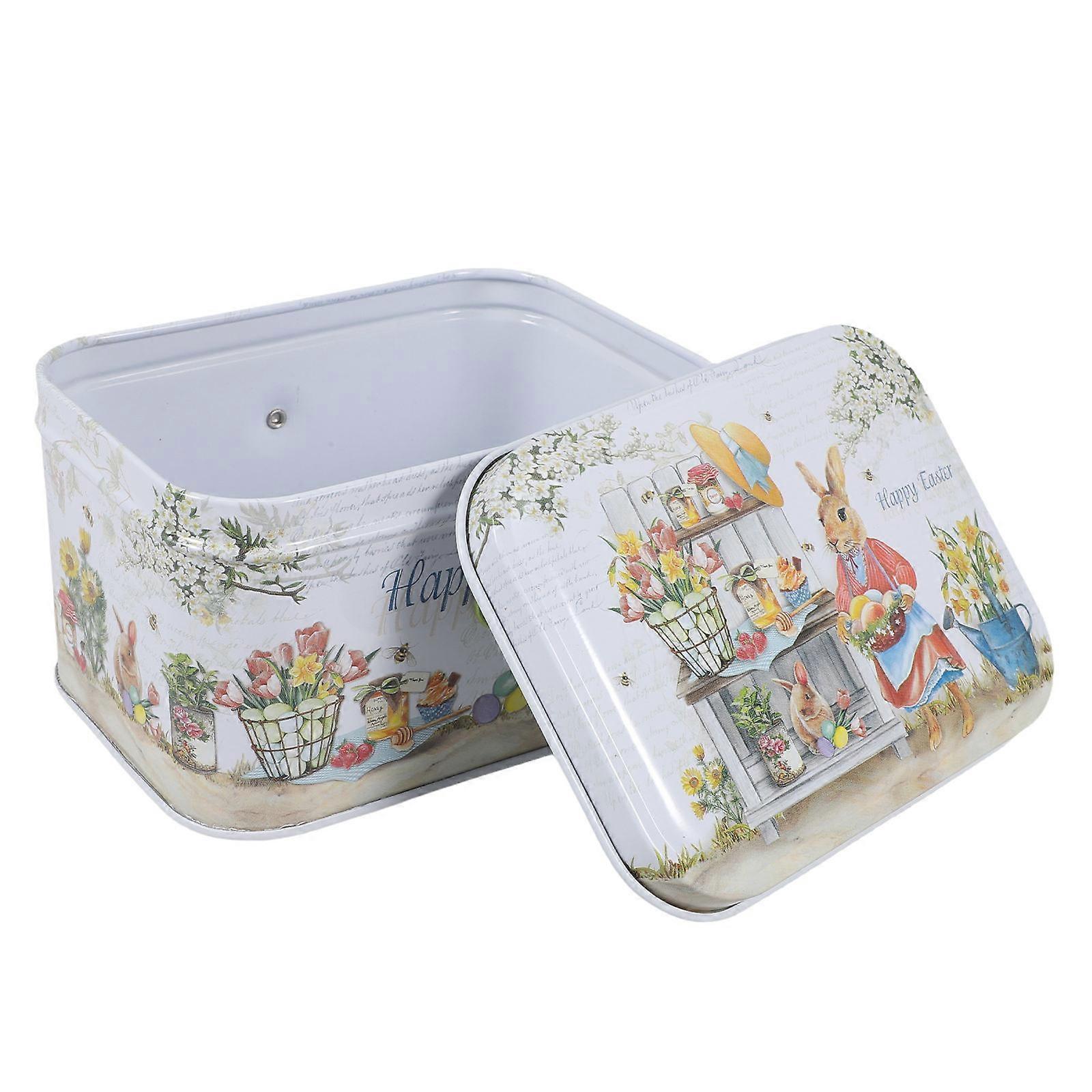 Cute Cookie Jar With Lid Easter Theme Design Dark Green Tinplate Snack Box For Easter Party 1Pcs