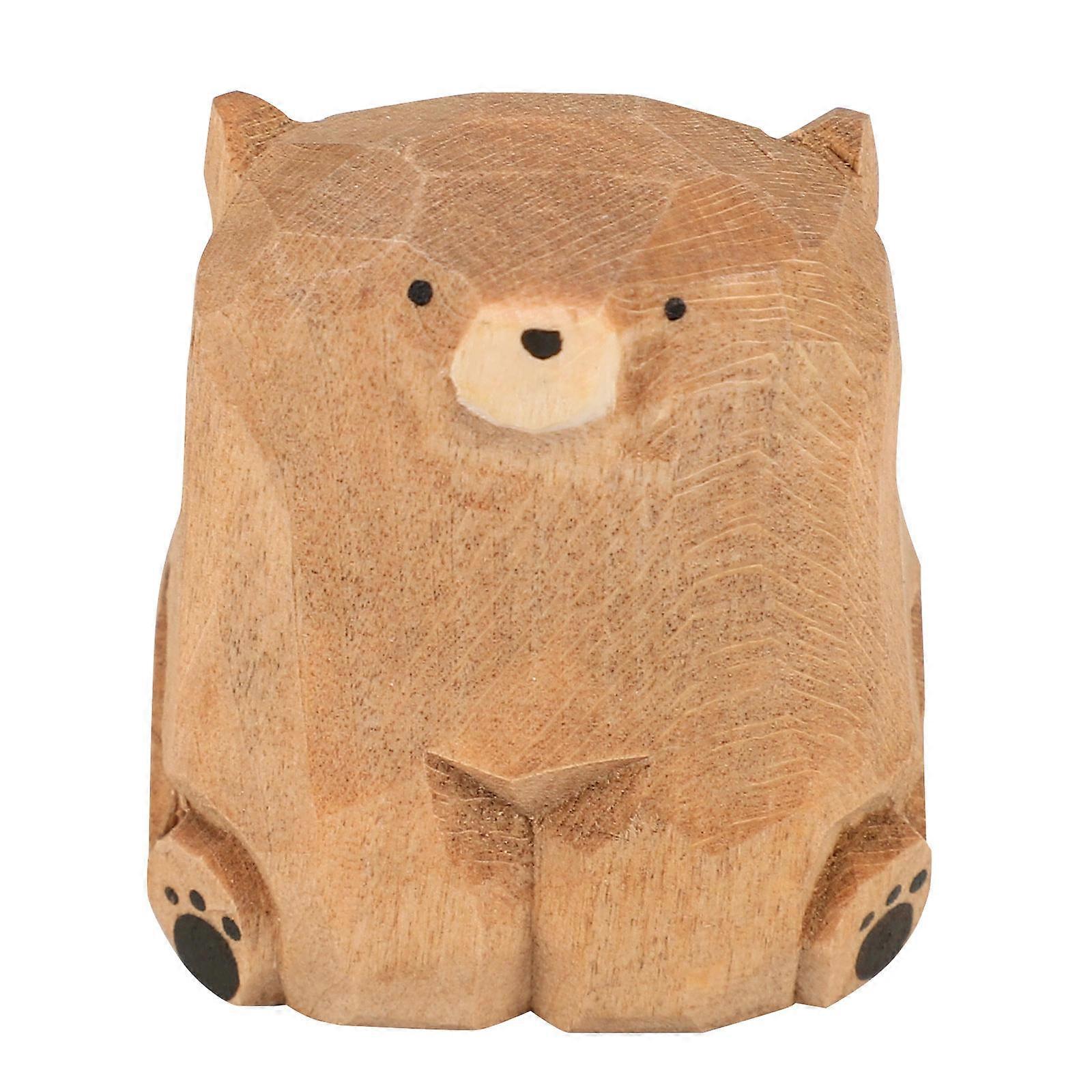 Wood Bear Statue Brown Bear Decoration Versatile Placement for Kids Playing