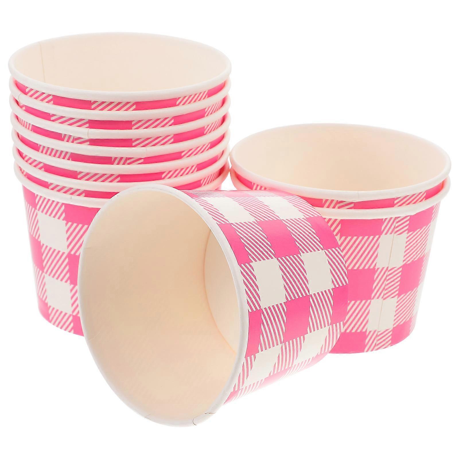 Ice Cream Cups Paper Bowls Square Grid Pattern Picnic Recyclable 10Pcs