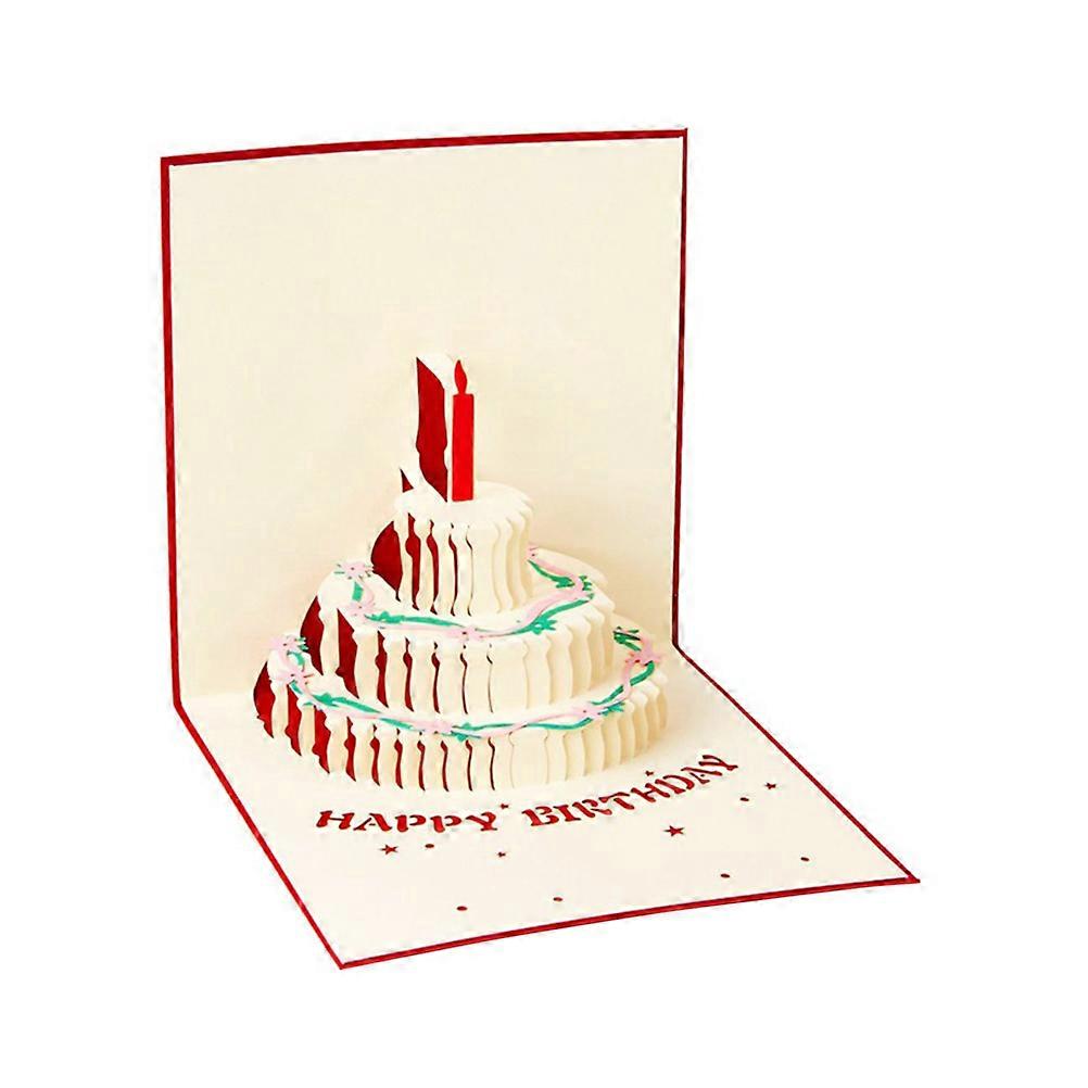Birthday Greeting Card Special Occasions 3D Cake Shape Pop-Up Design Red Paperboard 1 Set