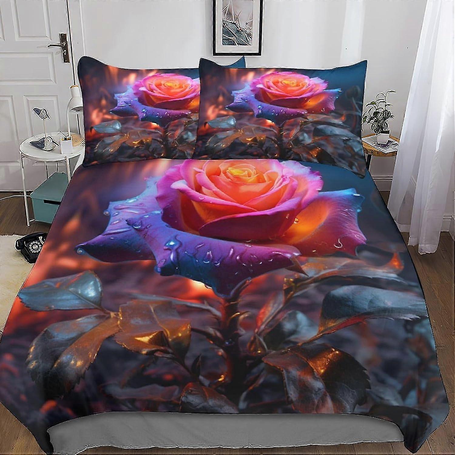 Flame Rose Duvet Cover Bedding Set 3 Piece Set for Certain Brand Microfiber Polyester Comforter Cover with Zipper Closure Pillowcase