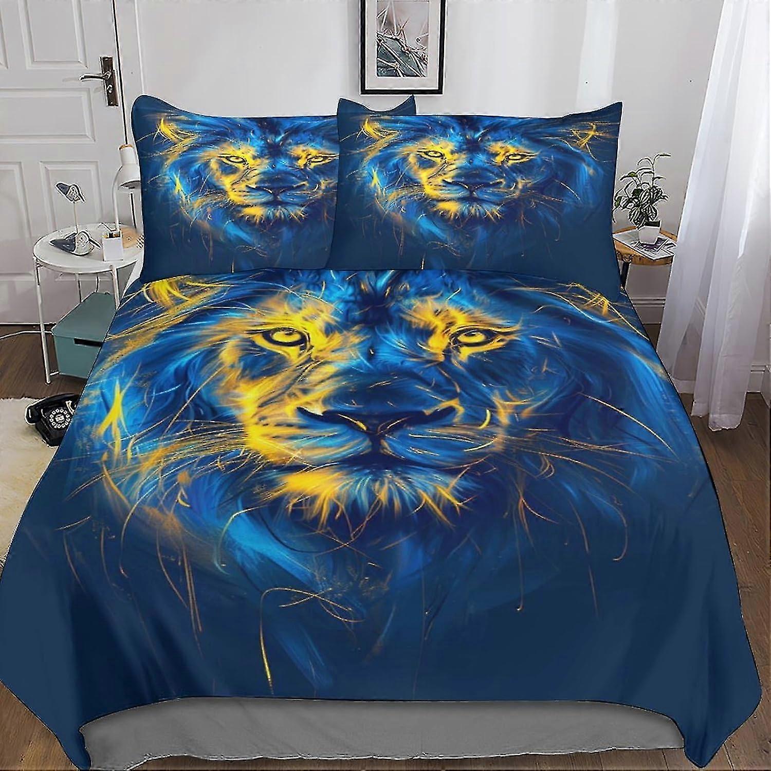 Animal Wildlife 3D Impresso Quilt Cover Conjunto de cama de 3 peças com microfibra e fecho de zíper oculto para meninos e meninas