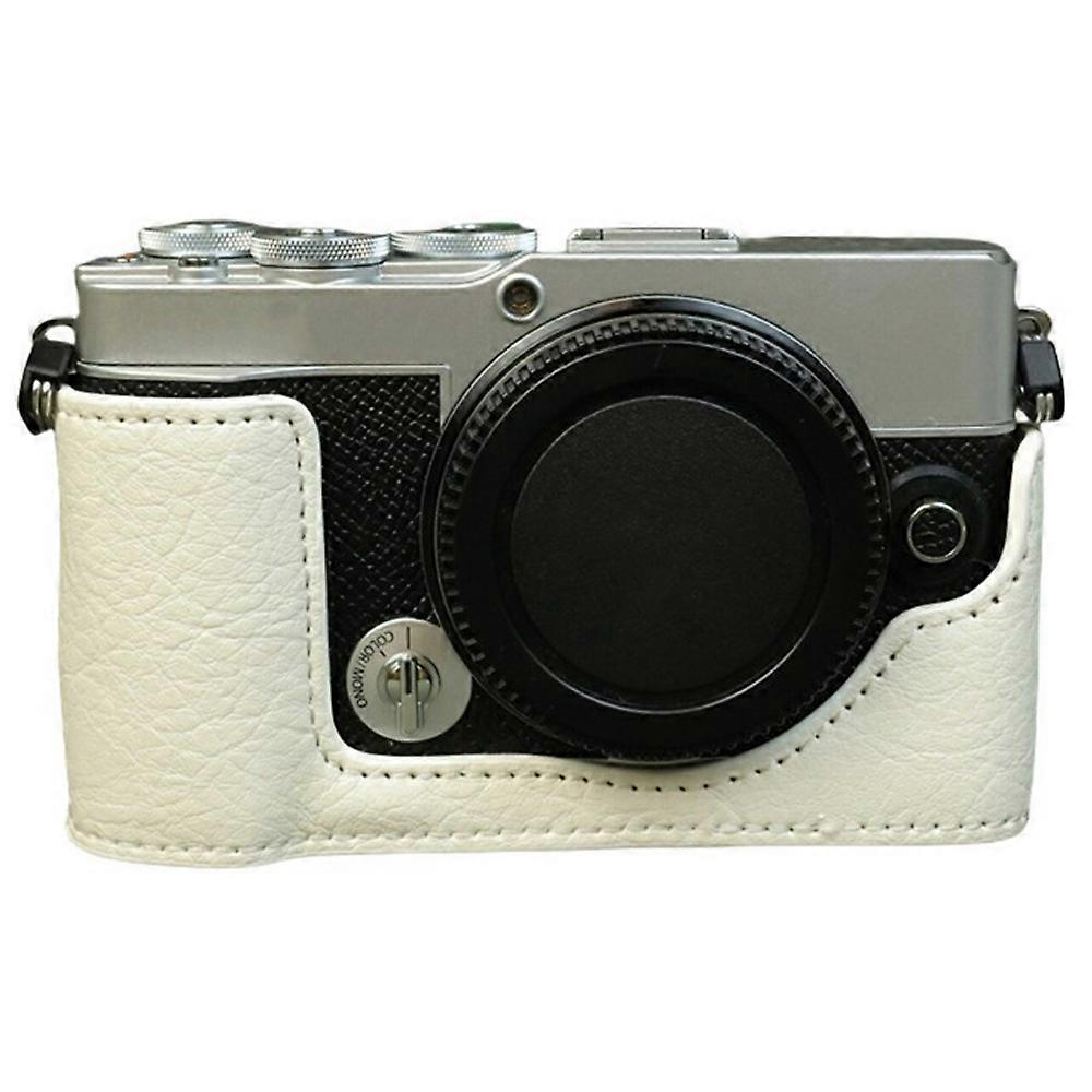 Compatible For Olympus PEN E-P7 Camera Bottom Case Buffalo Texture PU Leather Protective Half Cover with Battery Access