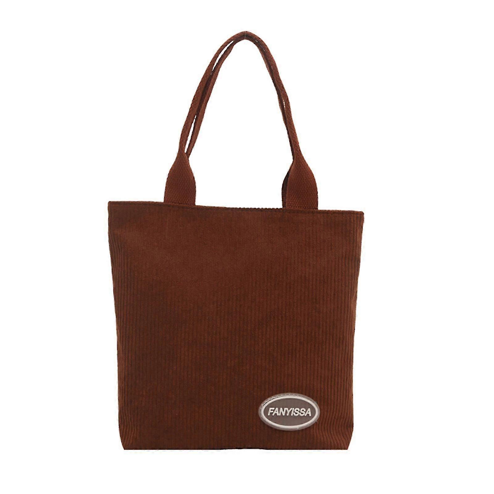 Corduroy Lunch Bag With Zipper Closure Lightweight Practical Handbag Suitable For Short Trips And Daily Shopping  brown