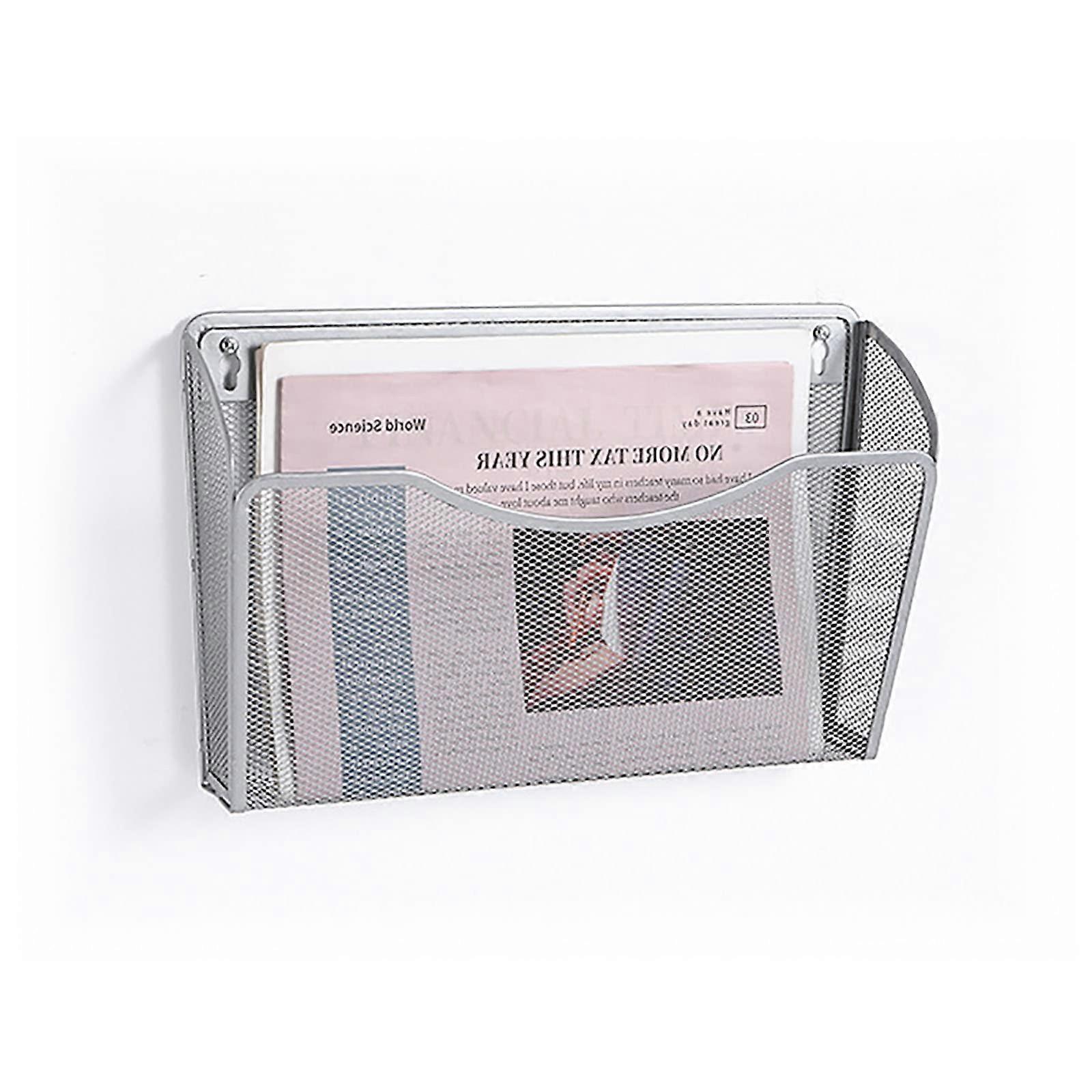 Wall-Mounted Magazine Holder Silver, Stylish Literature Stand for Office and Home, Storage Basket for Newspapers and Books