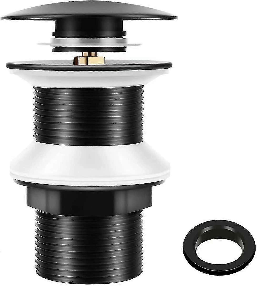 Universal G1 1/4" Brass Pop-Up Basin Drain Pop-Up Drain for Basins Without Overflow, Click-Clack System, Tool-Free Installation, Matte Black