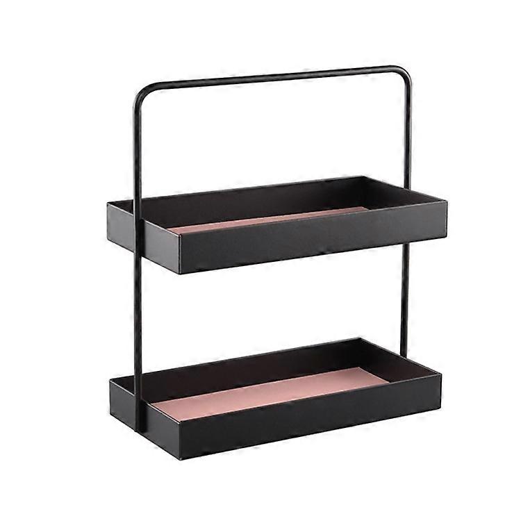 Double-layer Leather Mat Storage Tray with Handle Shelf Snack Tray Rectangular