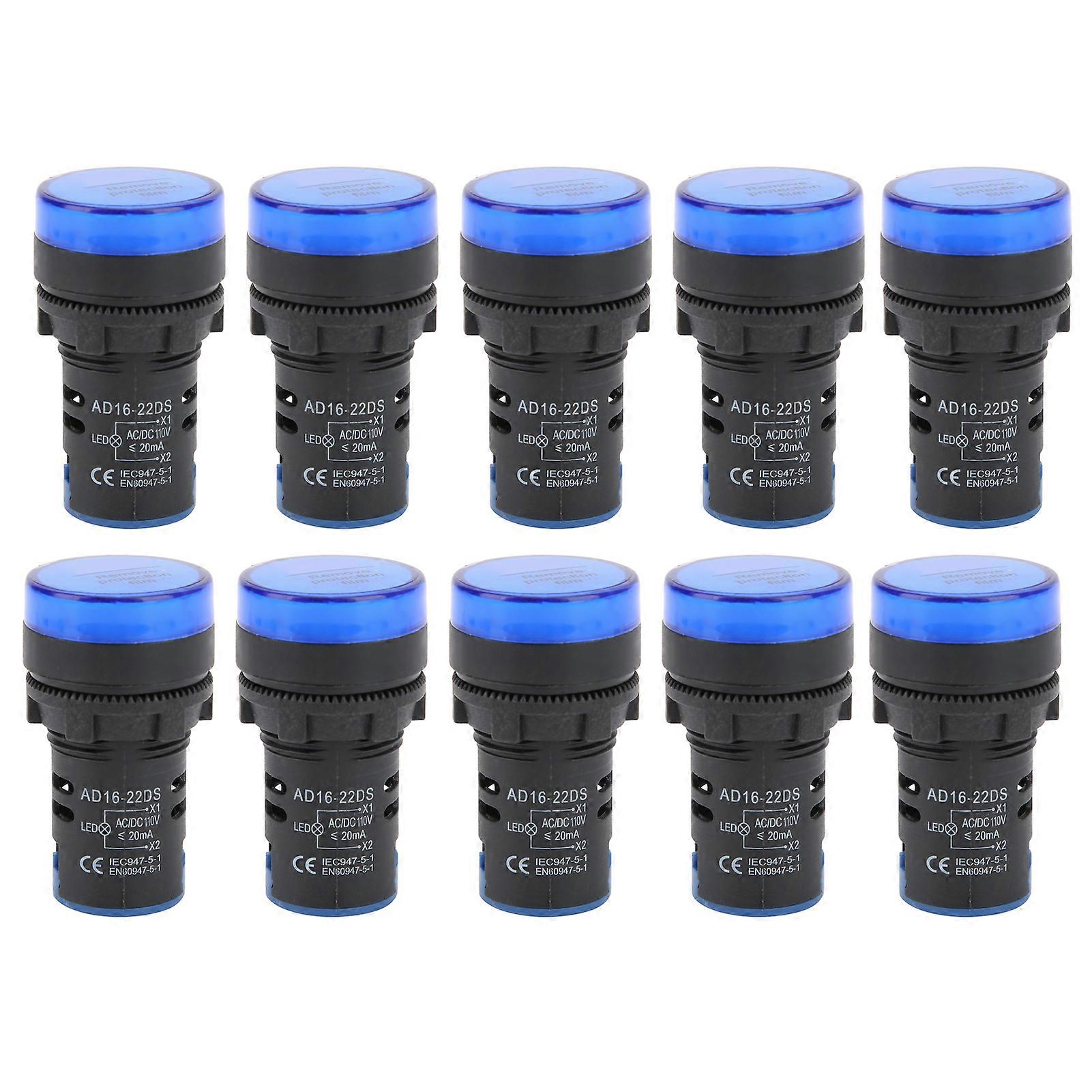 10Pcs Blue LED Signal Light AD16‑22DS High Brightness LED Indicator for Equipment