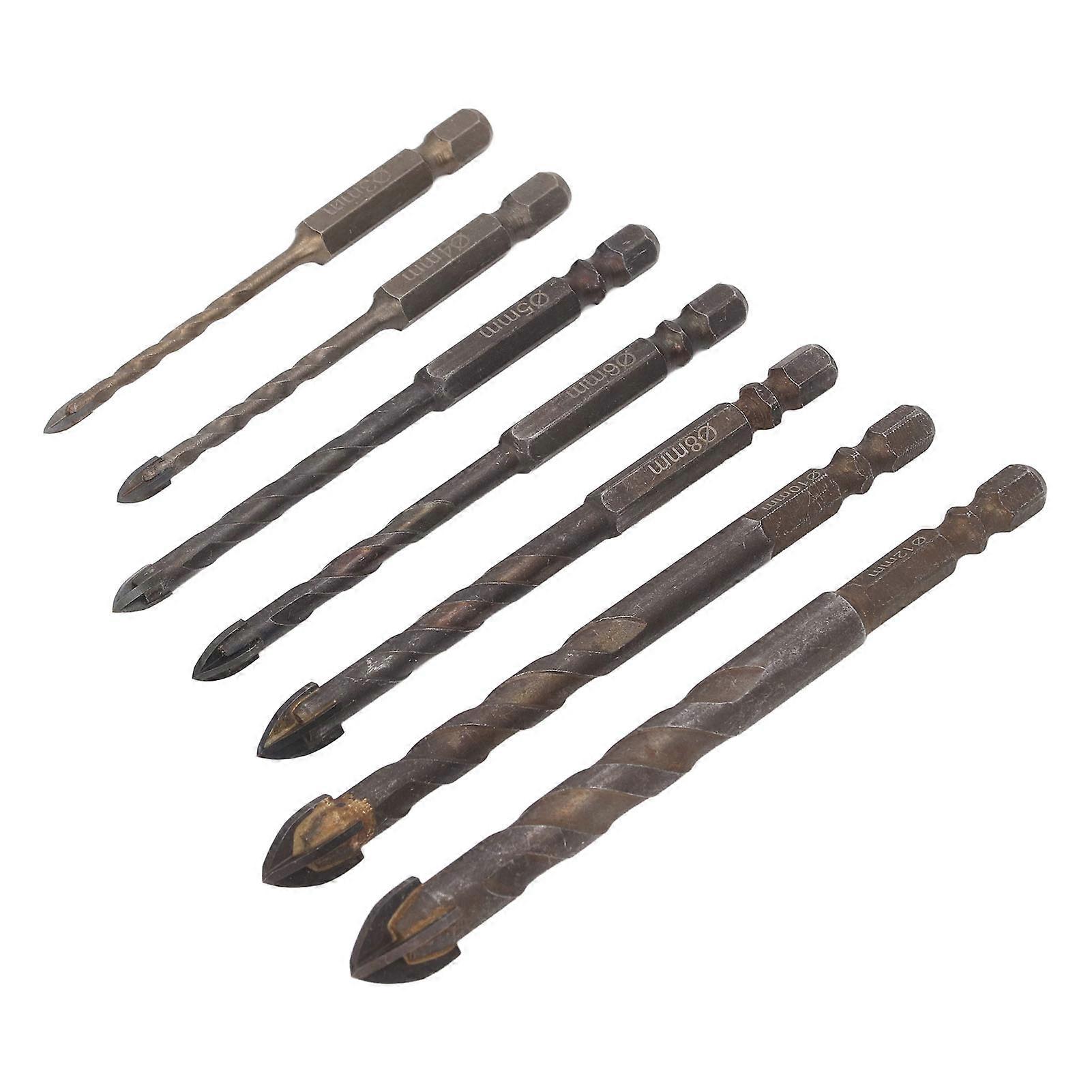 Drill Bit Set Unique Cross Design Cemented Carbide Hex Power Bits for Glass Ceramic Glass Tile Full Tile Brick Wall Wood 7 Piece Set 