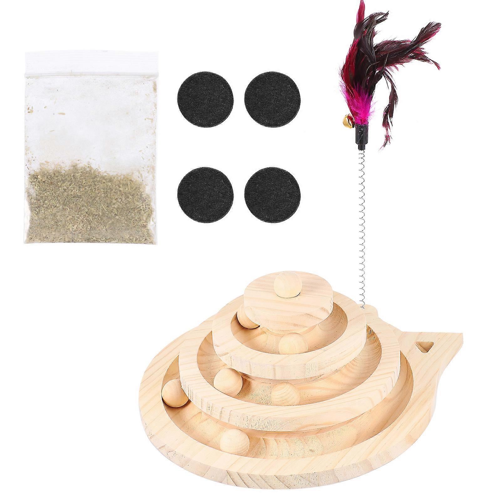 Ivory Composite Cat Toy with Track Ball for Pet -Layer Wood Turntable