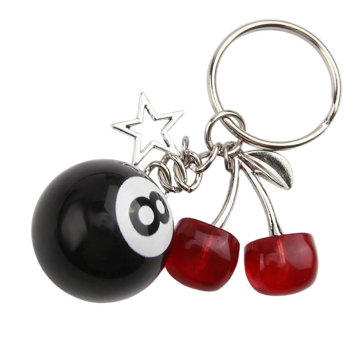 Aesthetic Keyring with Cherry, 8-Ball, and Star – Trendy Keychain Accessories for Bags, Stylish Charms in Mixed Colors