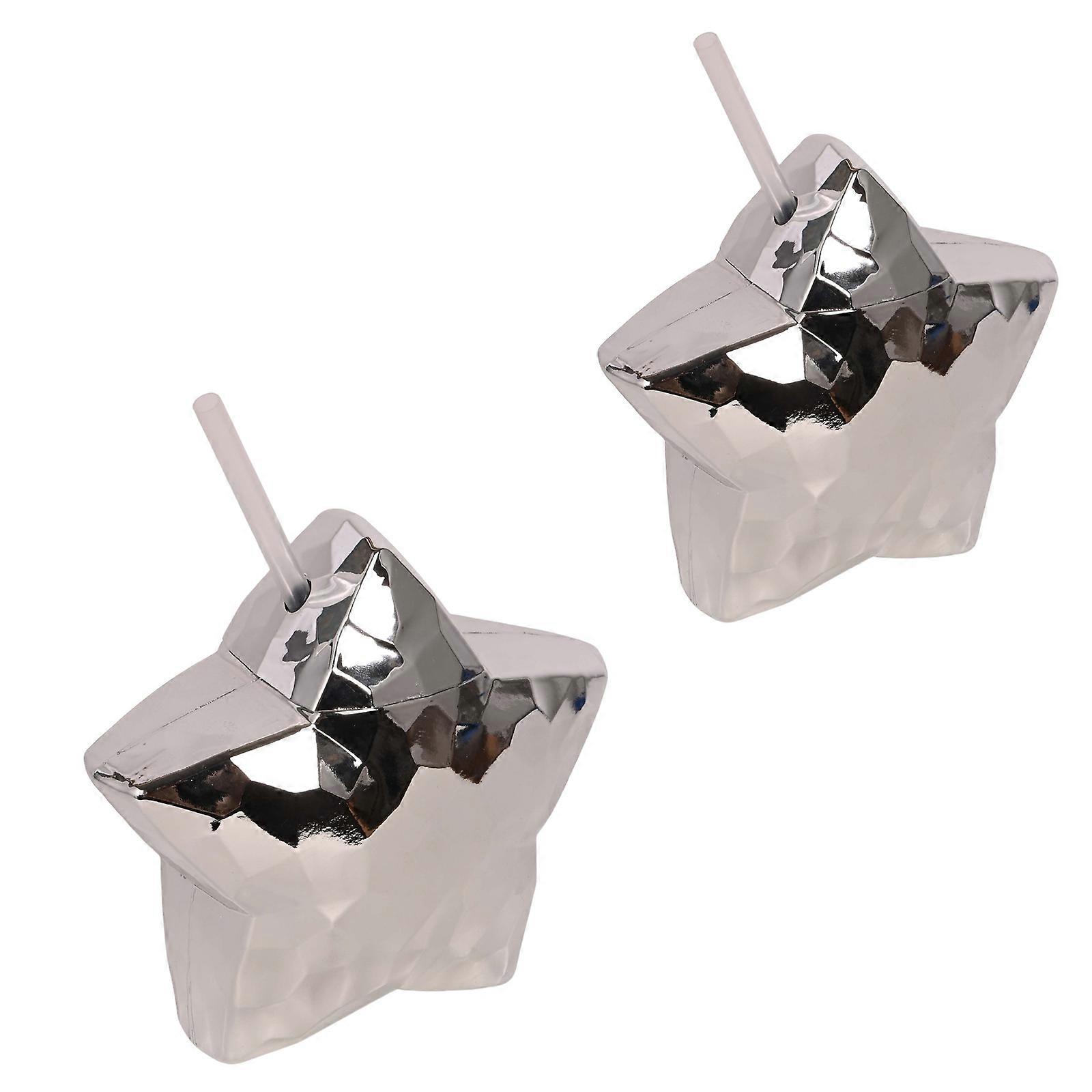 2Pcs Portable Water Cup with Detachable Straw Colorful Star Shaped Drinking Cups Multifunctional Beverage Bottle Silver