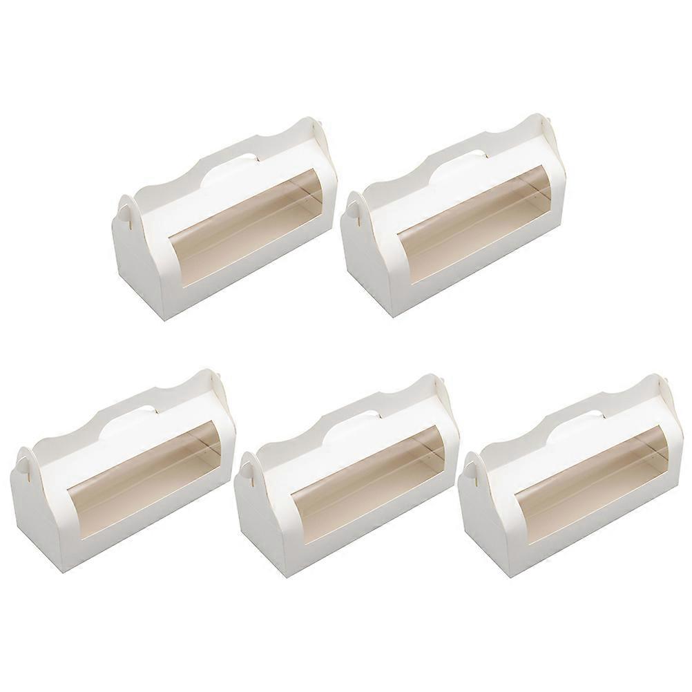 White Cardboard Cake Boxes with Transparent PVC Window for Baking Desserts and Toast 5pcs Portable