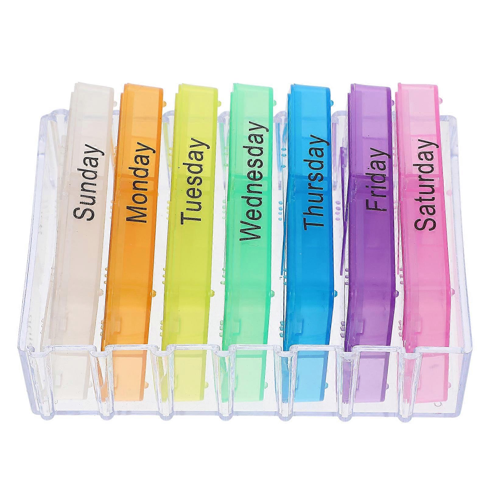 Small Weekly Pill Organizer Medicine Dispensing Assorted Color Rectangular Shape 10.50X7.50X4.50CM 1 Set