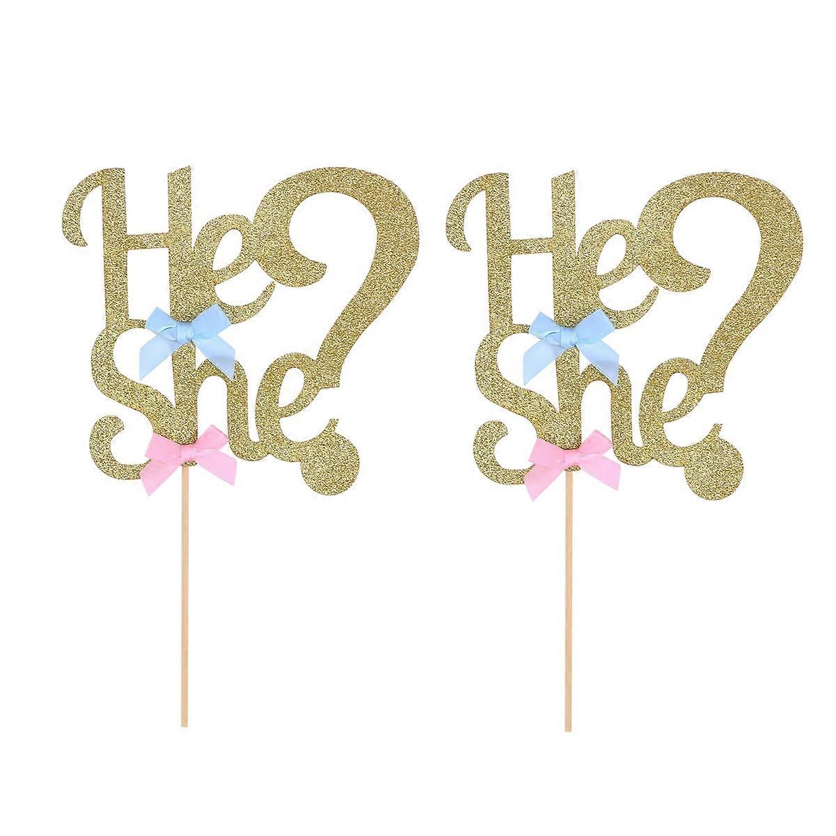 2st Födelsedagstårta Topper Vacker Han eller hon Rosett Dekor Tårtinsats för Födelsedagsfest (Gyllene)