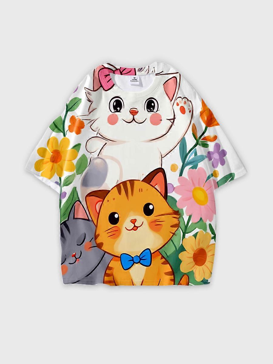 T-shirt round neck Pattern loose short sleeve N350