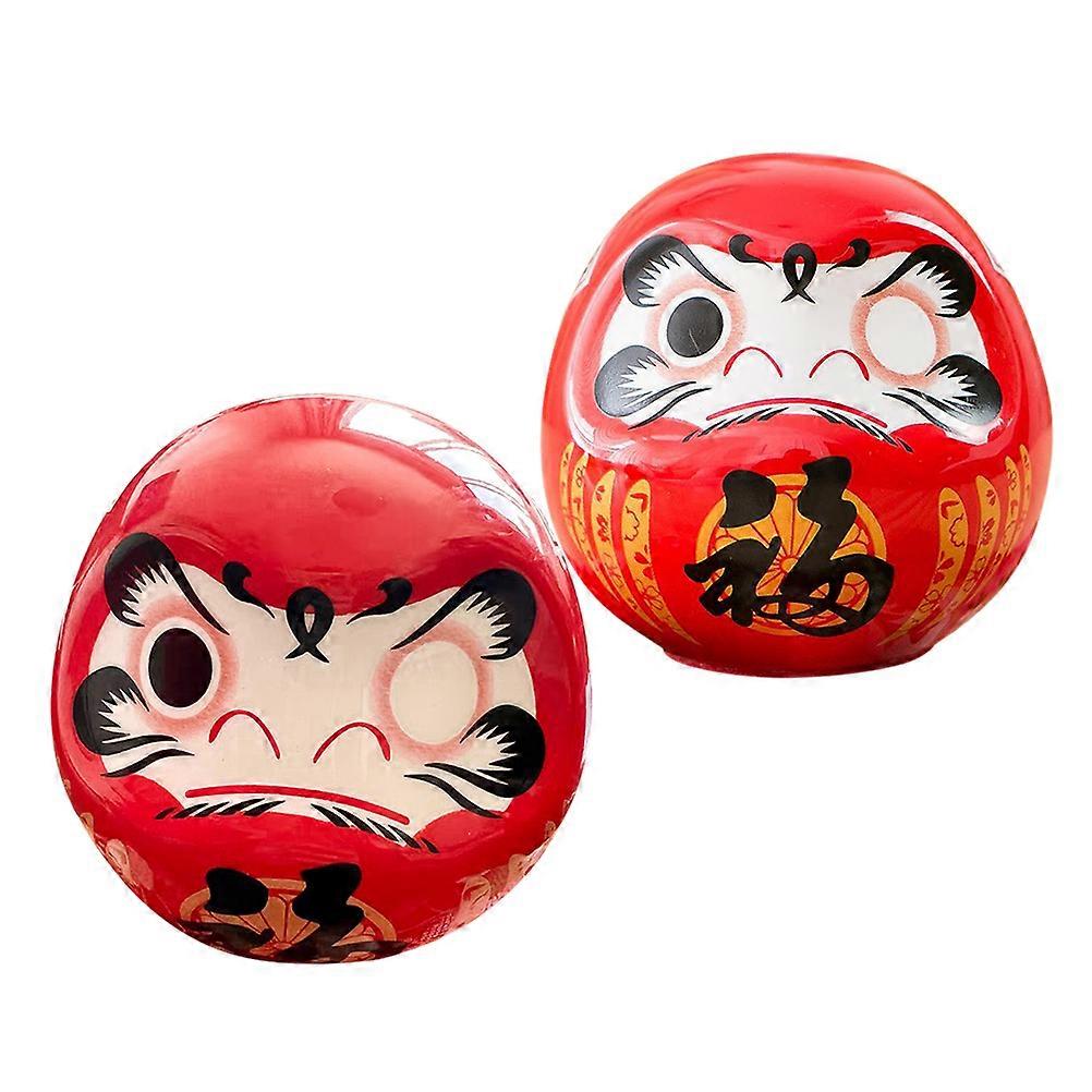 Ceramic Japanese Figurine for Decor Red Color Creative Design Good Symbol 2 Pieces
