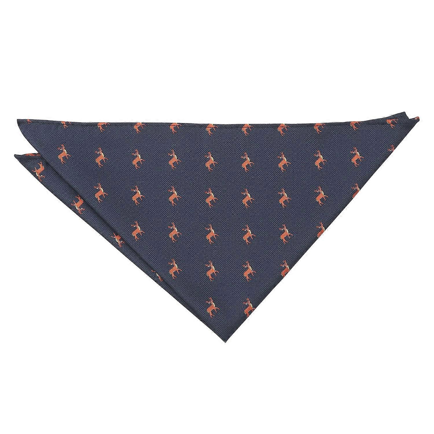 Navy Blue Deer Embroidered Pocket Square