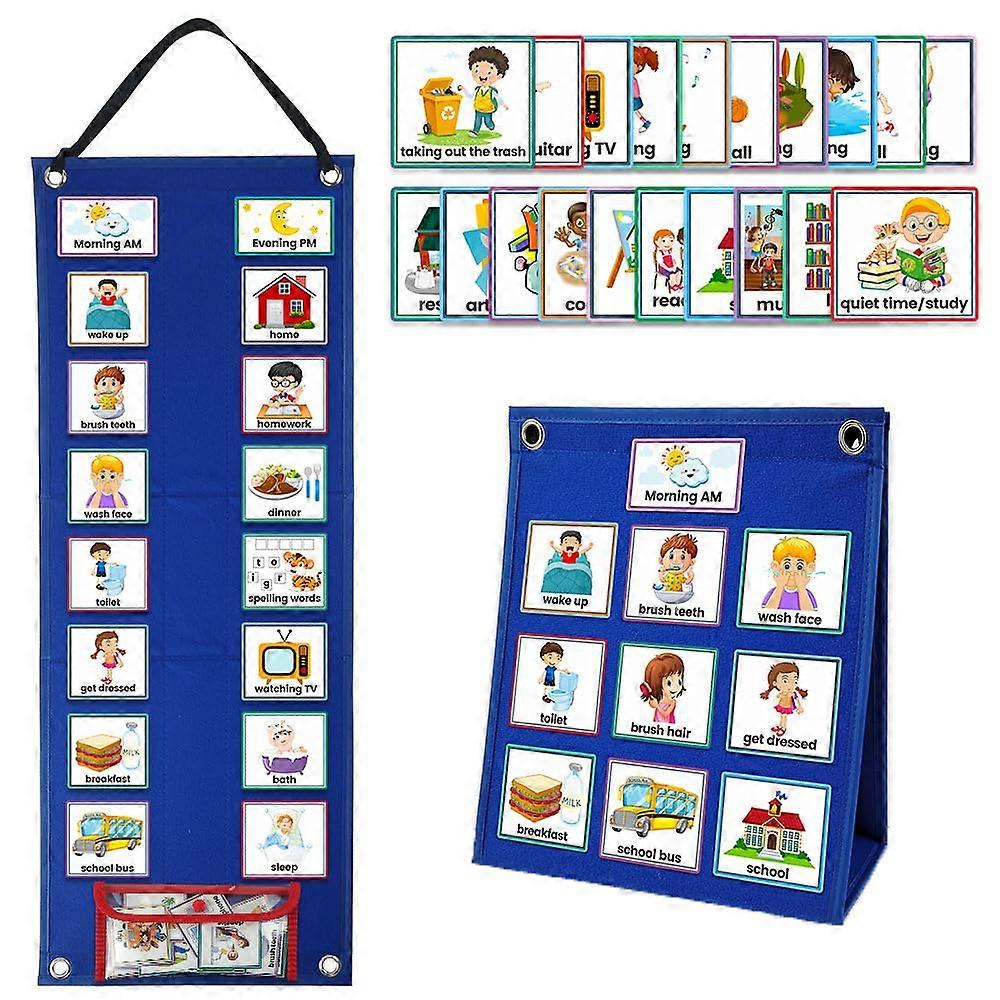 Children's Calendar Chart, Children's Visual Schedule Wall Daily Planner with 70 Cards for DIY Fun Education Learning Toy'