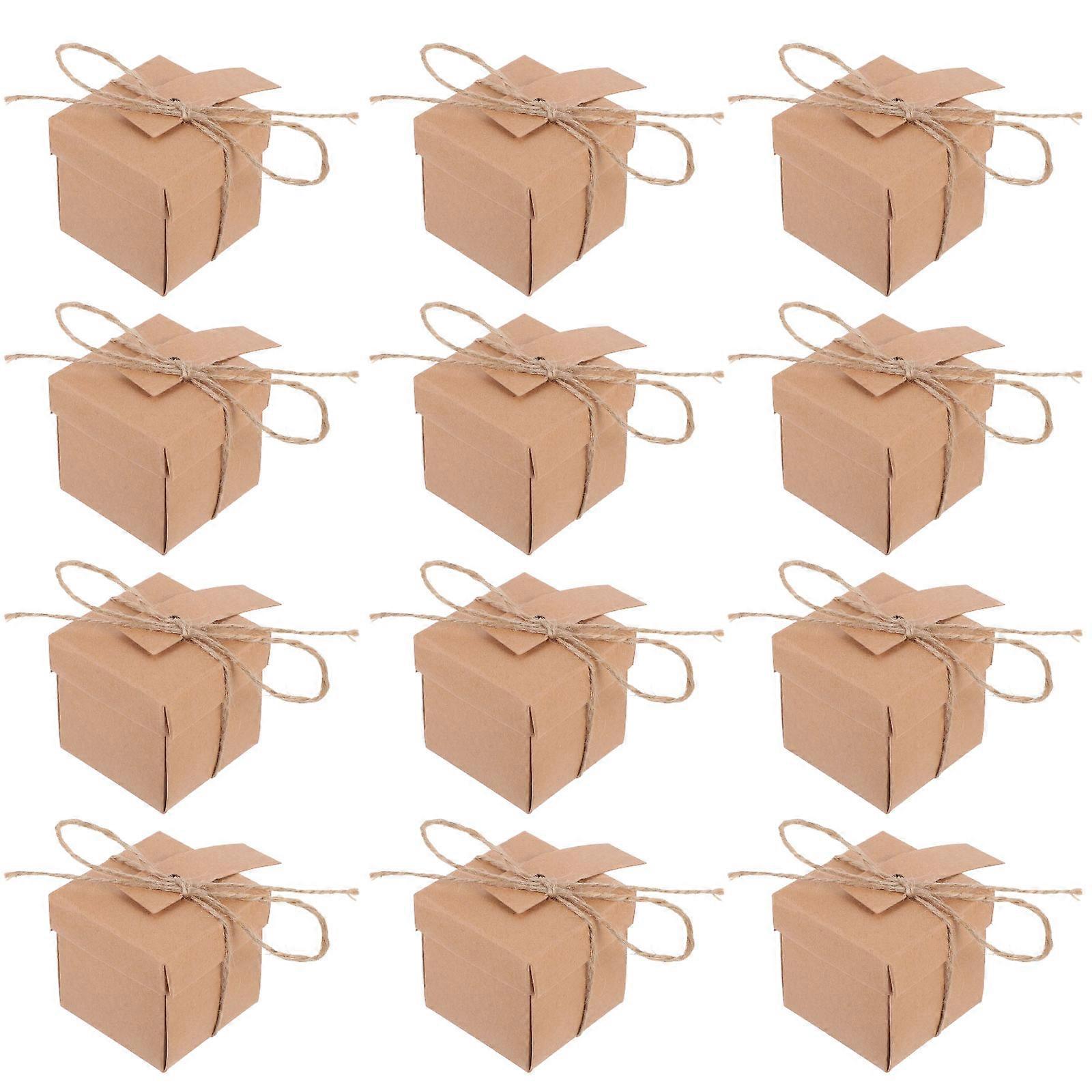 50 Sets Packaging Boxes Candy Boxes Kraft Paper Gift Boxes with Hemp Rope Tags