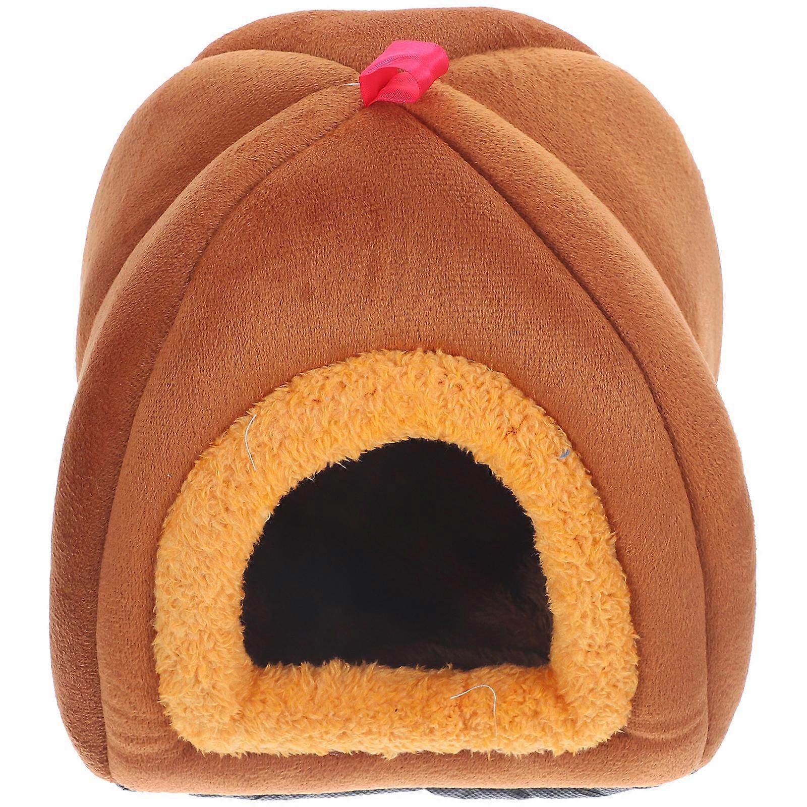 Warm Sleep Rabbits Beds For Small Pet Indoor Use Cozy Comfortable Design Brown Color 20X18X18cm 1Set