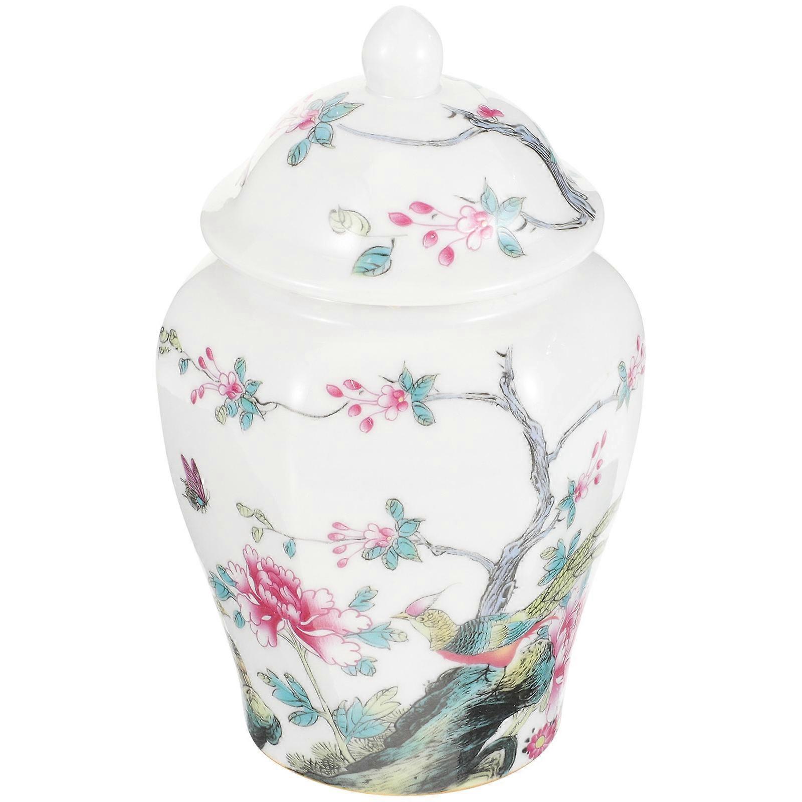 Ceramic Airtight Tea Storage Jar with Flower Bird Pattern for Loose Tea, Candy, Snacks – Multi Functional Desktop Decorative Container