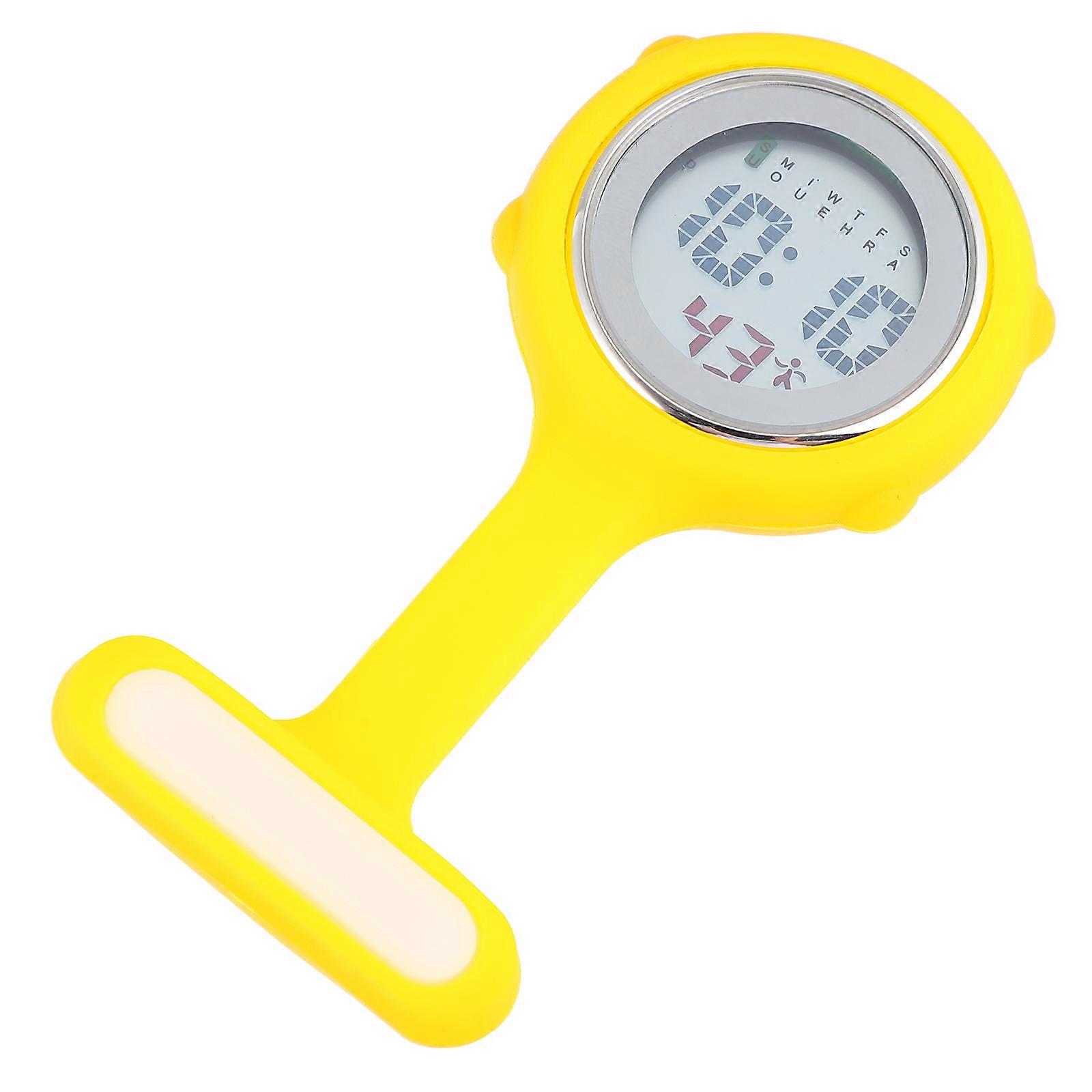 Electronic Pocket Watch For Nurses Unique Round Shape Calendar Function Stylish Yellow 1Pack