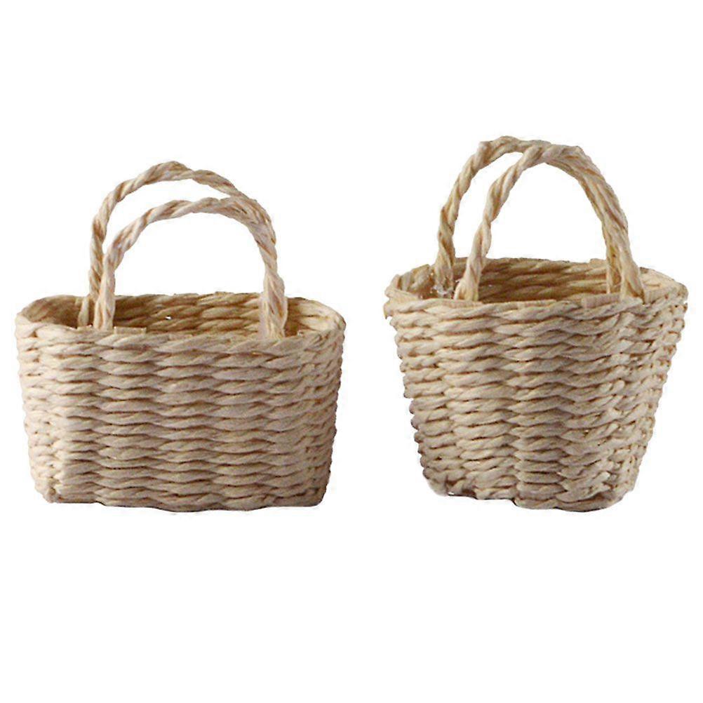 2Pcs Bamboo Woven Baskets Miniature Basket Props Decors Artificial Handheld Baskets