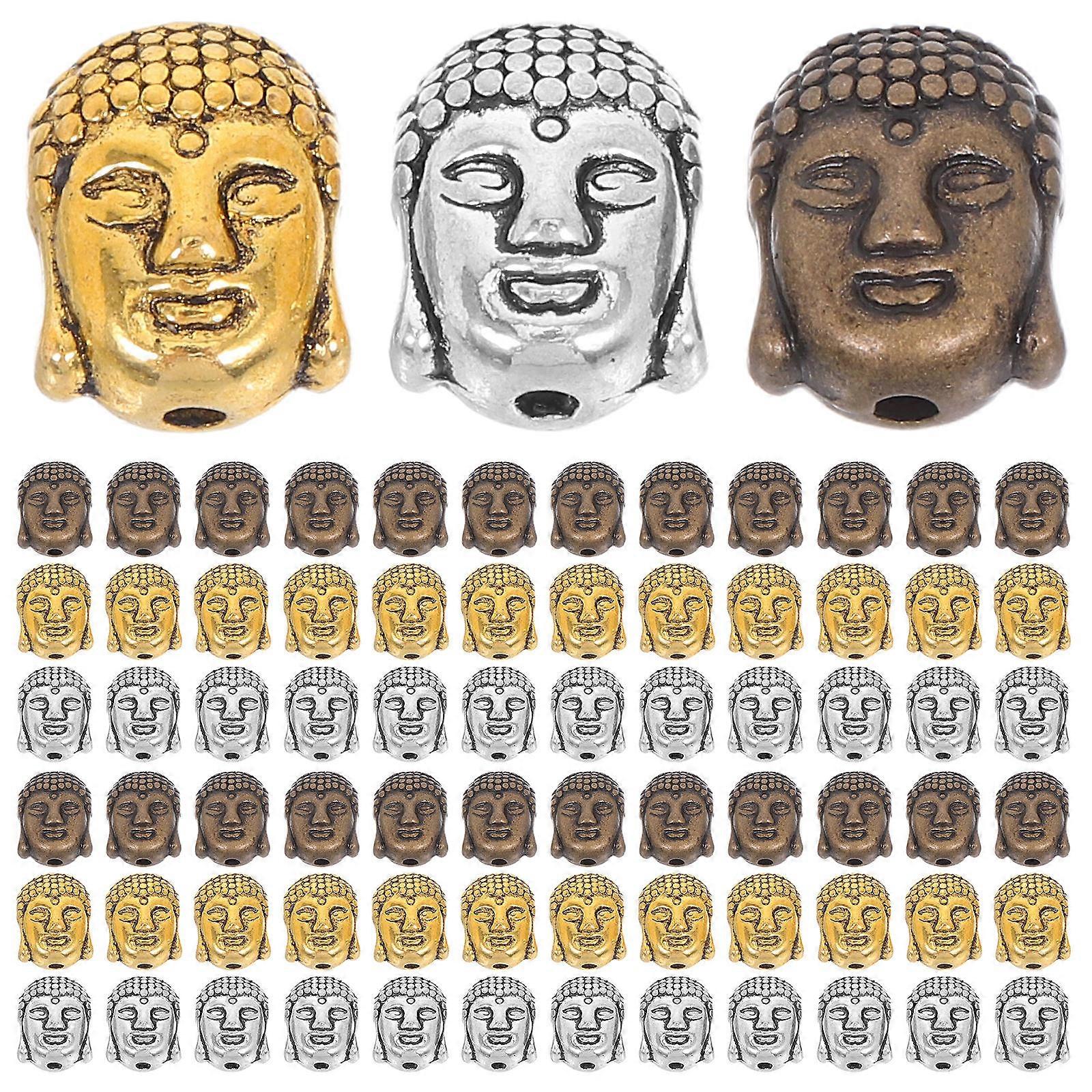 60pcs Buddha Head Spacer Beads Double Sided Alloy Findings Large Hole Beads for Jewelry Making, Keychains & DIY Projects