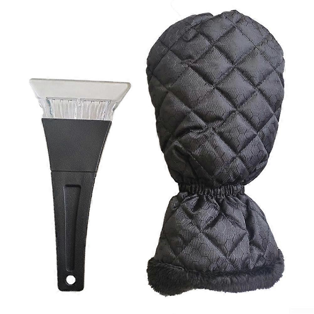 Winter Car Ice Scraper Glove with Wide Blade, Thermal Lining for Comfortable Grip and Quick Ice Removal (Black)