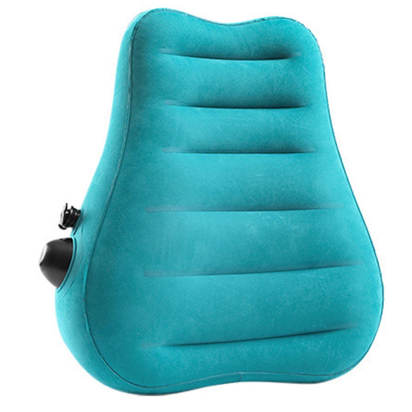 Portable Travel Inflatable Lumbar Pillow Cushions Press Pump Design for Office and Home Use with Adjustable Firmness  Peacock Blue