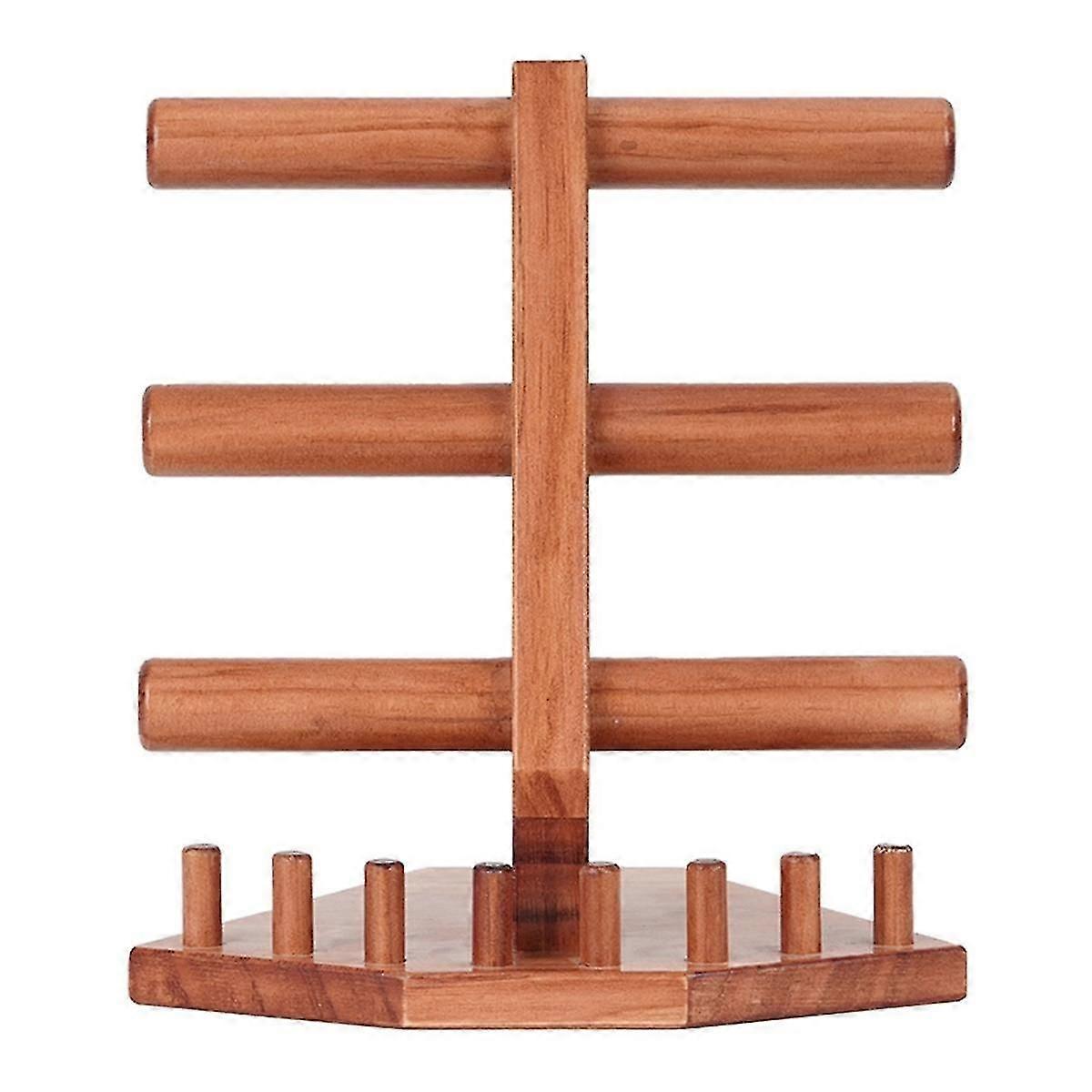Exquisite 3-Layer Solid Wood Brown Jewelry Rack Solid Wood Base Ring Storage Box Earring Jewelry Rack Necklac