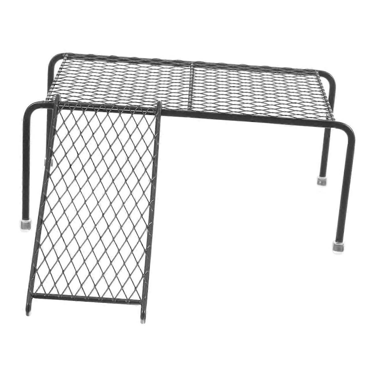 Practical chicken platform with ladder, sturdy chicken coop feeder stand made of iron, black 36.00X31.50X14.00CM black