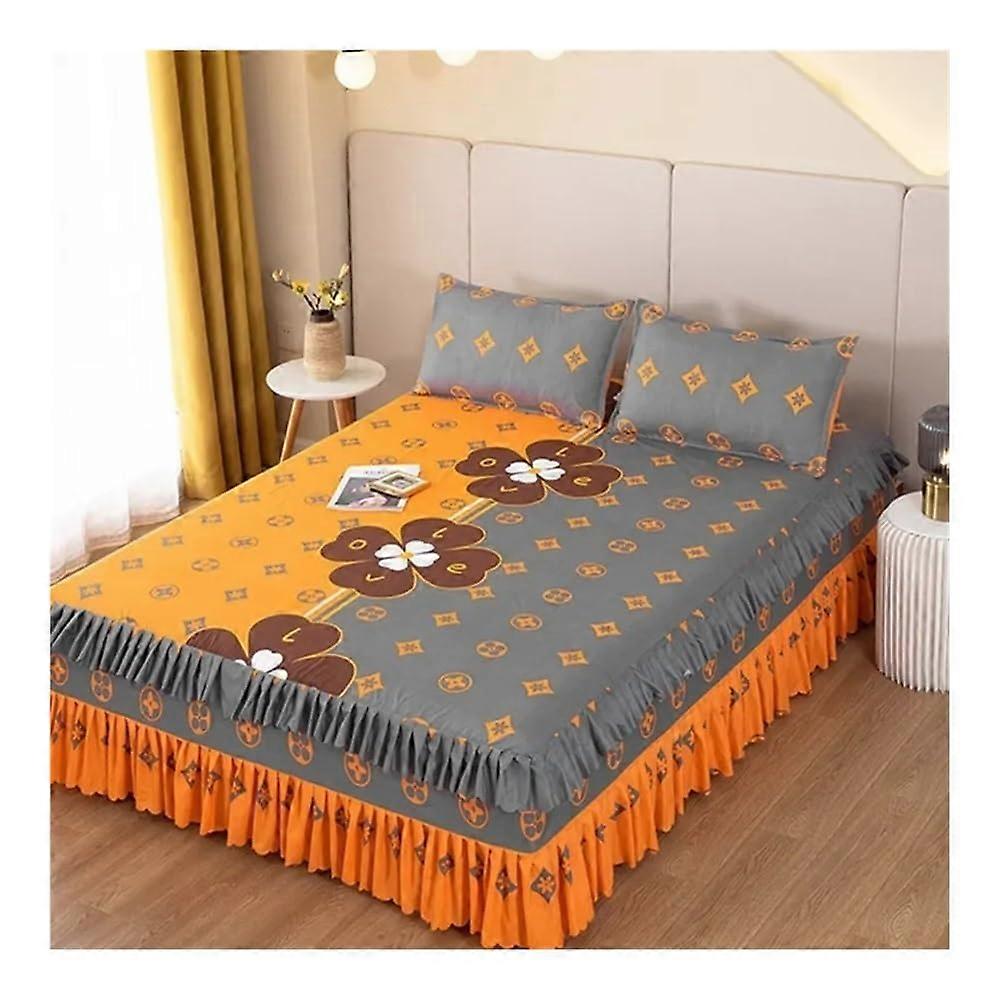 Bed Skirt Set with Stain Resistant Bedspread, King Queen Sizes, 2 Pillowcases, Color 1