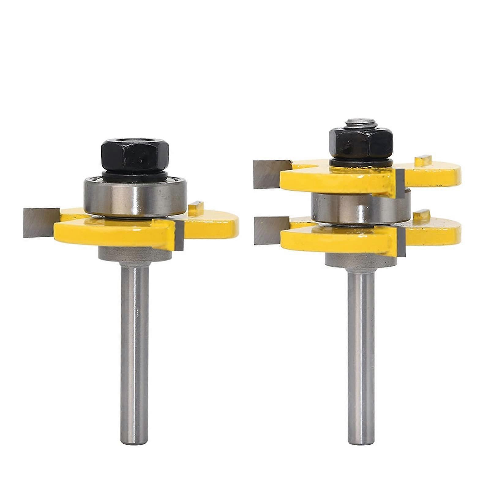 Carbide Cutter Router Bit Set 2 Piece Tongue and Groove 6mm Shank Wood Cutting Tool Compatible with 3/4 Inch Router