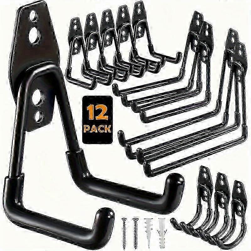 12pcs Heavy Duty Garage Hooks, Utility Steel Garage Storage Hooks, Wall Mount Storage Rack For Organizing Power Tools, Ladders, Bulk Items, Bikes, Rop