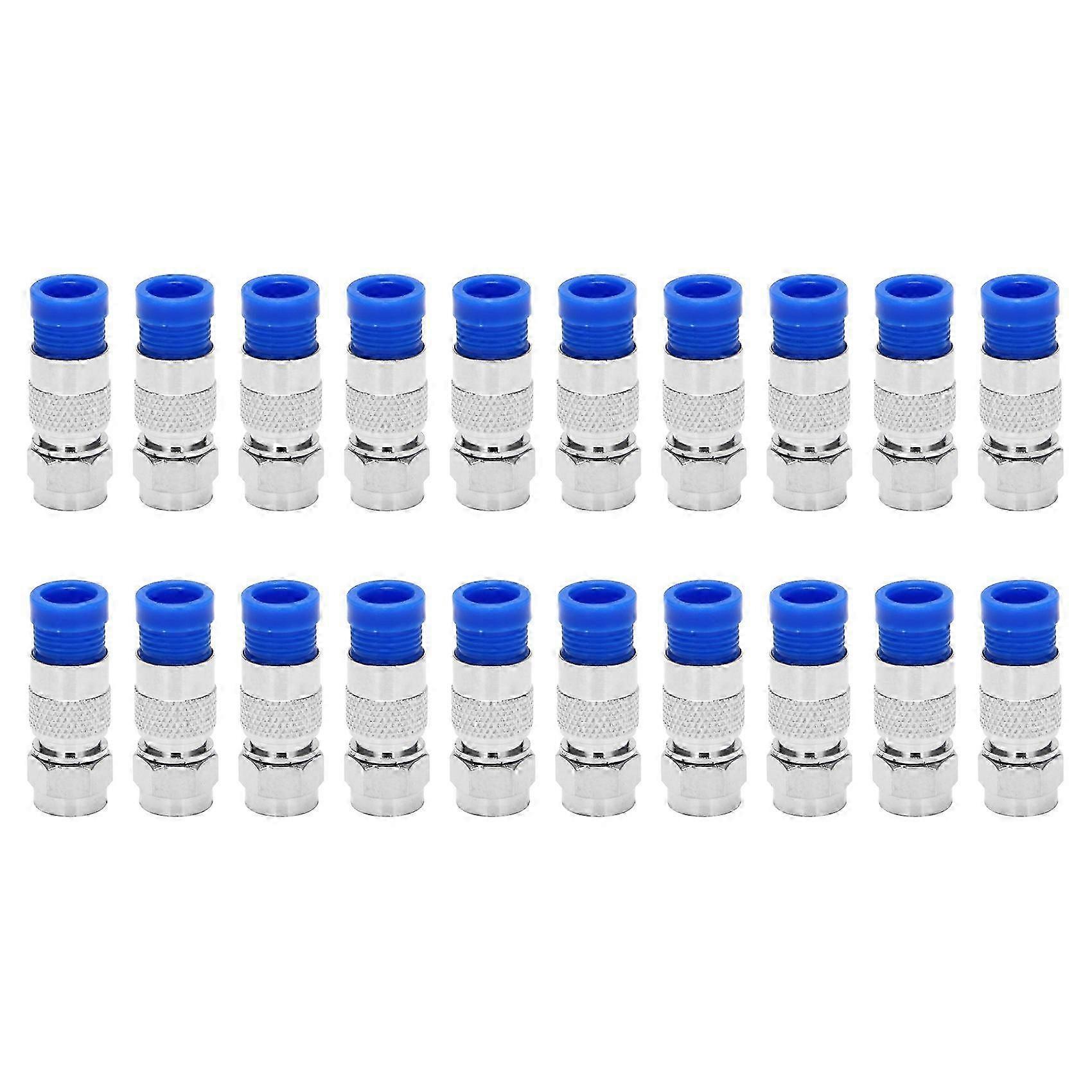 Rg6 F Type Connector Coax Coaxial Compression Fitting 20 Pack (Blue)
