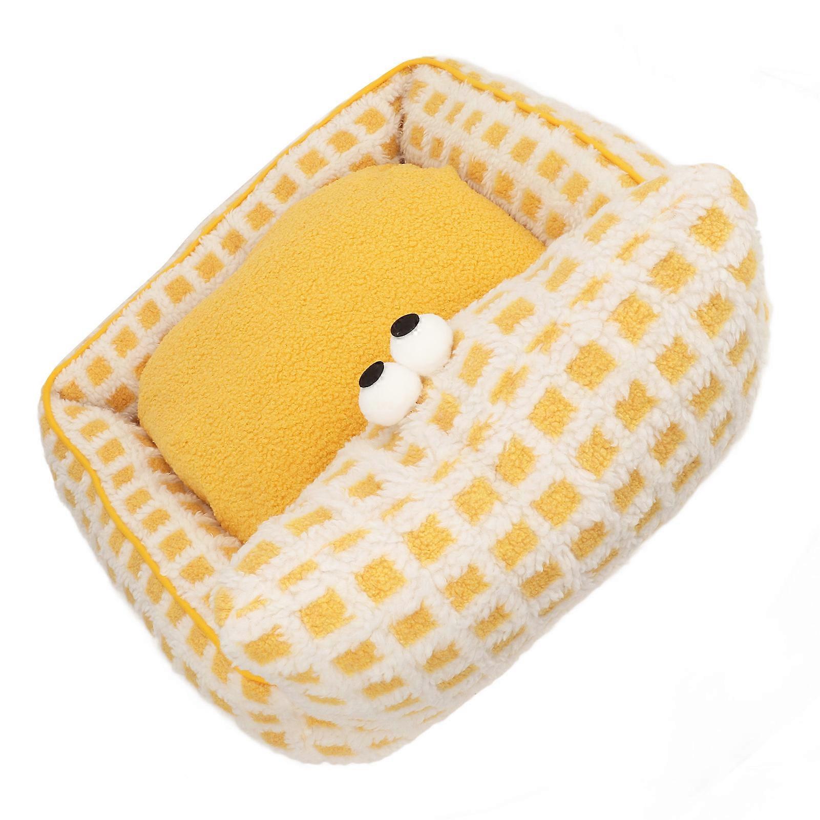 Pet Sofa Bed Soft Lamb Plush Yellow Detachable Washable L