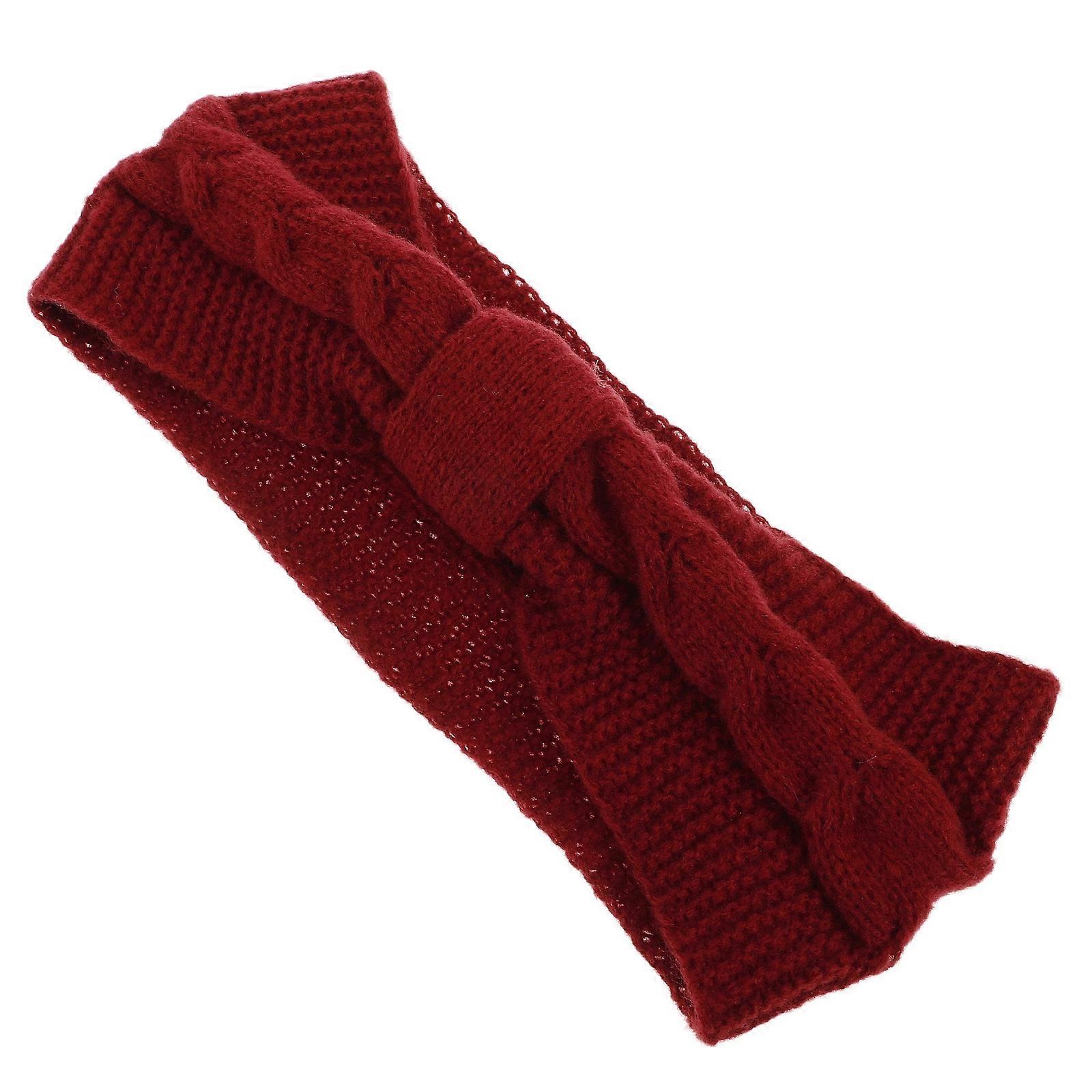 Red Winter Headband for Knitted Ear Warmer with Bow Design